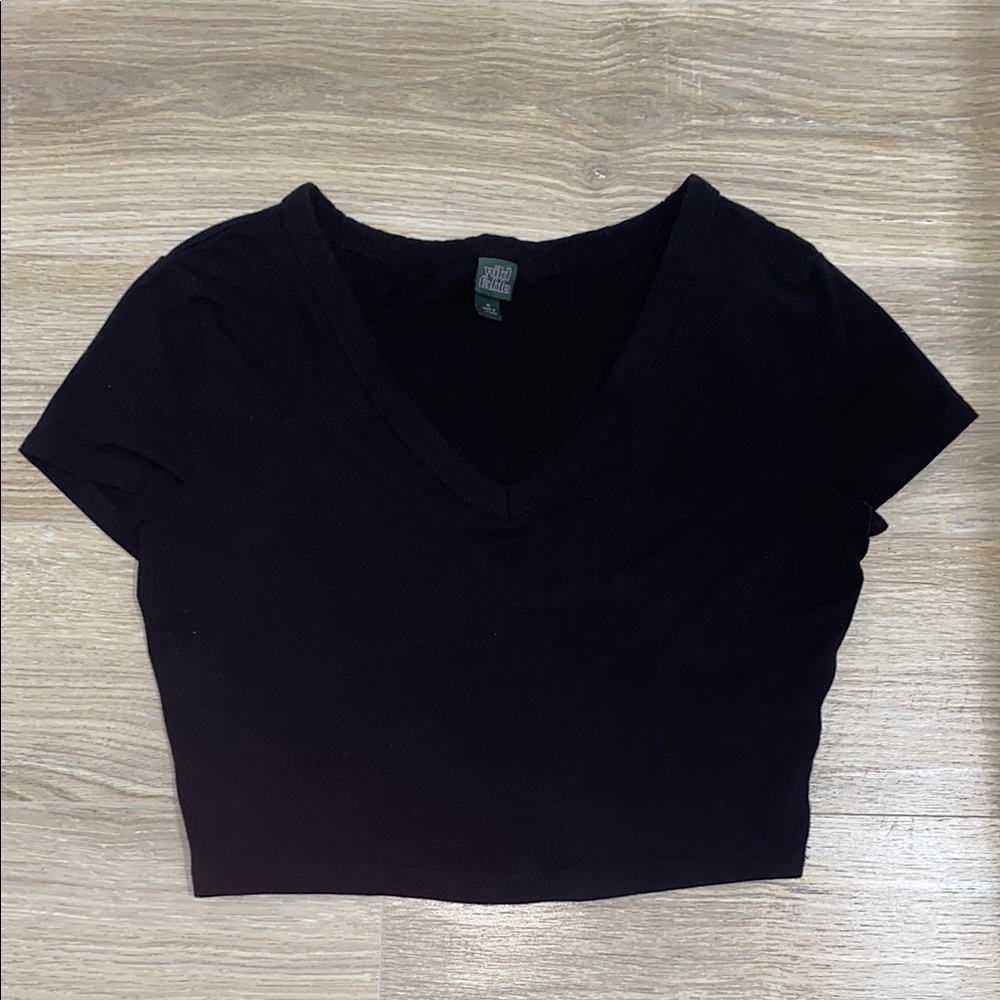Wild Fable Black Fitted Cropped Shirt V-Neck